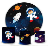 Lofaris Circle Little Astronaut Galaxy Birthday Party Backdrop